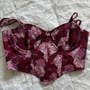 Forever 21 Maroon Floral Bustier Crop Top
